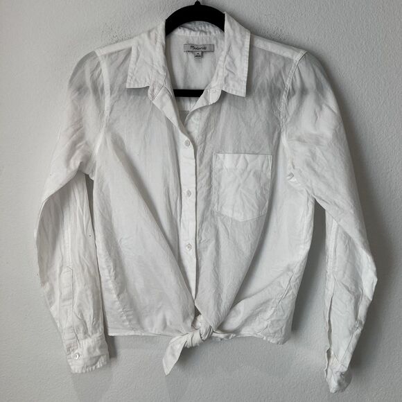 Madewell Button Up Tie Front White Shirt Size XS Classic Casual Coastal Preppy - Picture 3 of 10